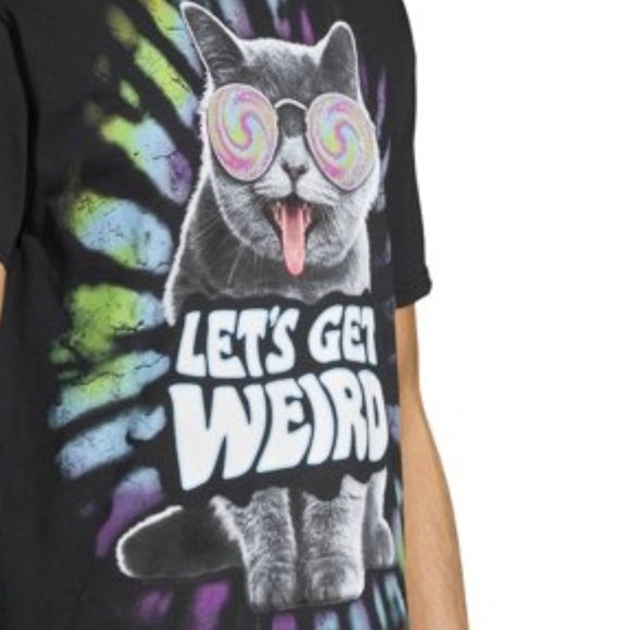 new Hippie Trippy Cat tee LETS GET WEIRD Psychedelic kitty kitten UNISEX large - Picture 5 of 5